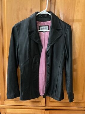 Wilsons Leather Women's Black Leather Jacket with Pink Lining